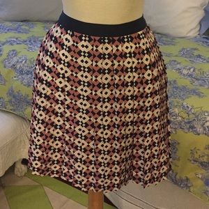 J Crew Pink & navy patterned pleated skirt size 10